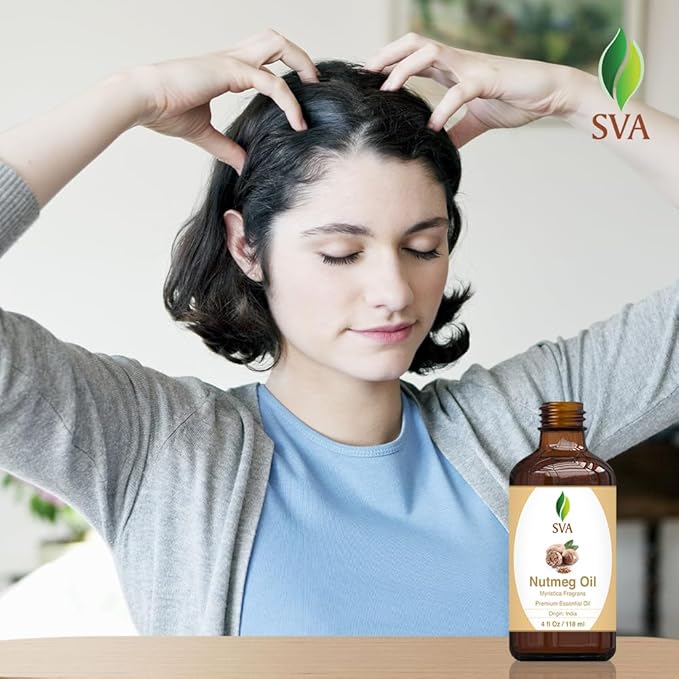 SVA Nutmeg Essential Oil – 4 Fl Oz – 100% Natural Nutmeg Oil - for Diffuser, Hair Care, Face, Skin Care, Aromatherapy, Scalp and Body Massage, Soap and Candle Making – with Dropper-VivaGrace Women