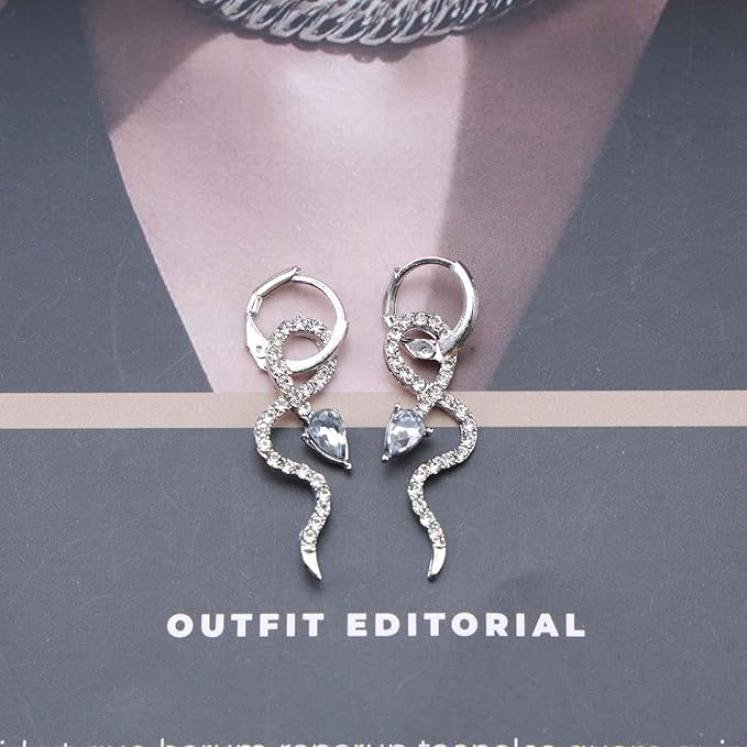 Gothic Crystal Snake Drop Earrings Silver Serpent Earrings Punk Snake Hoop Earrings Unusual Halloween Earrings Jewelry for Women and Girls-VivaGrace Women