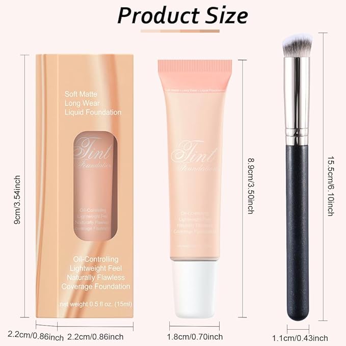 2 Pack Liquid Foundation Cream with Foundation Brush for Face Makeup,Durable Full Coverage Matte Concealer Make Up,Oil Control & Waterproof Base Primer -1 Fl.Oz (#02)-VivaGrace Women