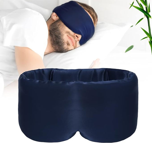 100% Handmade Bamboo Sleeping Eye Mask for Women for Men,Night Masks,Organic Sleep Mask,Blockout Eye Mask for Sleeping,Large Size Adjustable (Navy Blue)-VivaGrace Women
