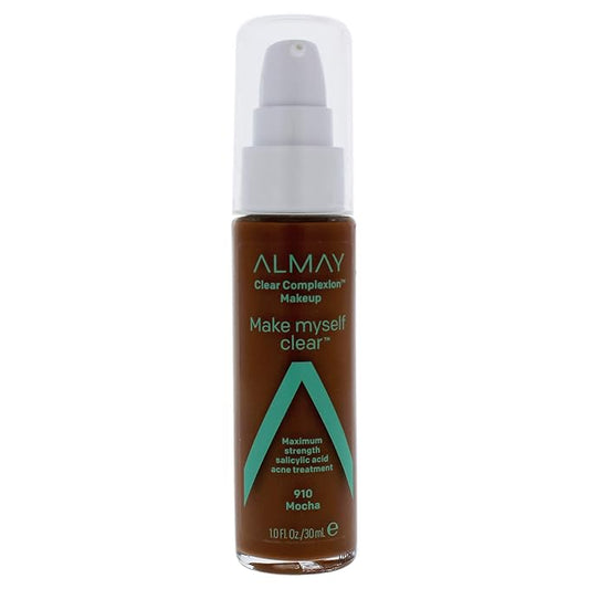 Almay Clear Complexion Makeup, Matte Finish Liquid Foundation with Salicylic Acid, Hypoallergenic, Cruelty Free, -Fragrance Free, Dermatologist Tested, 910 Mocha, 1.0 oz-VivaGrace Women