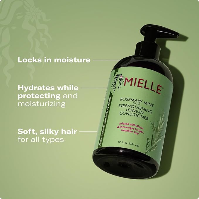 Mielle Organics Rosemary Mint Strengthening Leave In Conditioner for Curly Hair - Hydrating Hair Moisturizer Infused with Biotin to Soften, Protect & Boost Shine (12 Oz)-VivaGrace Women