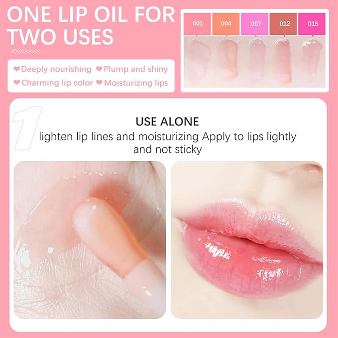 Lip Oil Hydrating Tinted Lip Balm, Plump Lip Gloss Lip Care Transparent Toot Lip Oil Tinted, Glass Lip Glow Oil Fresh Texture & Non-sticky, Nourishing Repairing Lightening Lip Lines Lip Care Products ( 007# Raspberry )-VivaGrace Women
