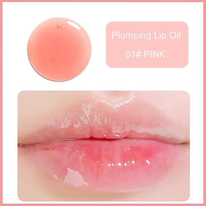 Hydrating Lip Glow Oil, Plumping Watery Lip Gloss, Refreshing Moisturizing Lip Oil Tinted Lip Balm, Lasting Nourishing Revitalizing Lip Tint Lip Care (01# Pink)-VivaGrace Women
