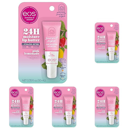 eos Sunset Sips Lip Butter Tube- Pink Lemonade, 24-Hour Moisture, Overnight Lip Mask, Lip Care Products, 0.35 fl oz (Pack of 5)-VivaGrace Women