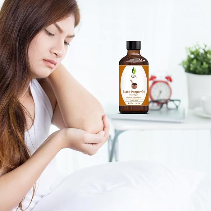 SVA Black Pepper Essential Oil – 4 Fl Oz – 100% Natural Black Pepper Oil - for Diffuser, Hair Care, Face, Skin Care, Aromatherapy, Scalp and Body Massage, Soap and Candle Making – with Dropper-VivaGrace Women