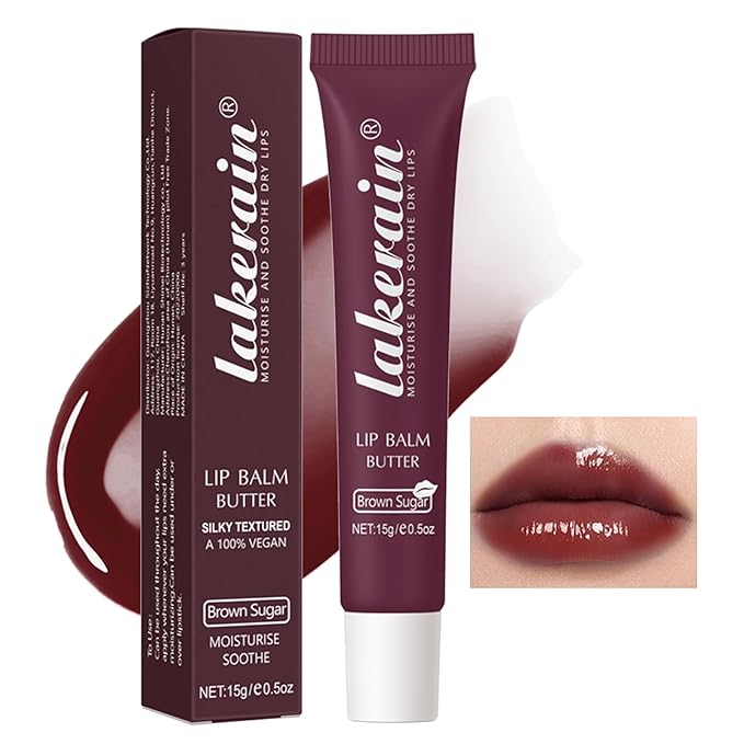 Erinde Lip Butter Balm, Moisture Hydration Lip Butter Gloss, Sheer Tinted Lip Mask and Lip Balm, Soothing Lip Treatment Care Makeup, Shine Lip Glow Oil for Dry, Chapped Lips, 03 Brown Sugar-VivaGrace Women