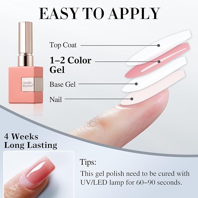 Double Rhythm 0.5Oz Translucent Gel Polish Sheer Neutral Natural Light Milky Same Color Same Bottle 15ML Jelly Gel Polish Art DIY at Home (Pink Rose-A1382)-VivaGrace Women