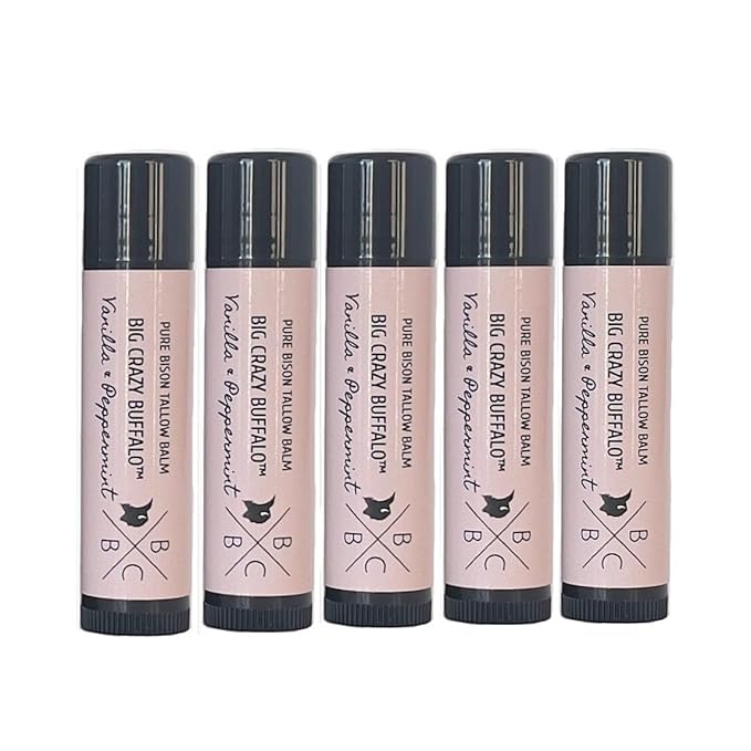 Pure Bison Tallow Lip Balm, Vanilla & Peppermint, (5 pack) - Moisturizing, Non-Habit Forming, Hydrating-VivaGrace Women