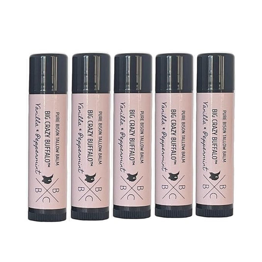 Pure Bison Tallow Lip Balm, Vanilla & Peppermint, (5 pack) - Moisturizing, Non-Habit Forming, Hydrating-VivaGrace Women
