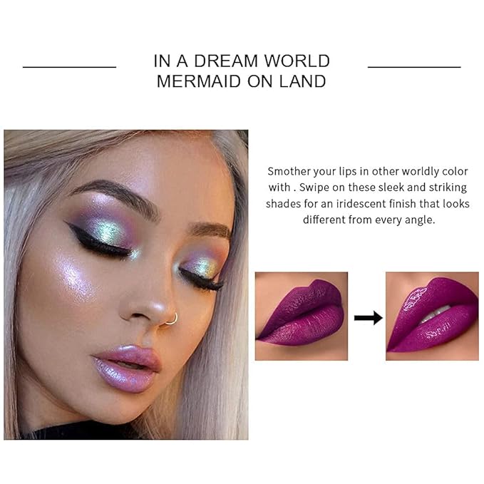 evpct 6Pcs Holographic Shimmer Lip Gloss Liquid Lipstick Set Makeup, Pink Red Metallic Lipstick Long Lasting Waterproof, Diamond Shinning Sparkly Sparkle Lipstick Face Eye Moisturizing High Gloss Glow-VivaGrace Women