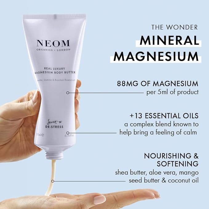Neom - Magnesium Body Butter | 6.76 Fl Oz (200ml) | Lavender, Sandalwood & Jasmine | Calming Lotion with Essential Oils | 100% Natural Fragrances | Nourish & Soften | Signature De-Stress Scent-VivaGrace Women