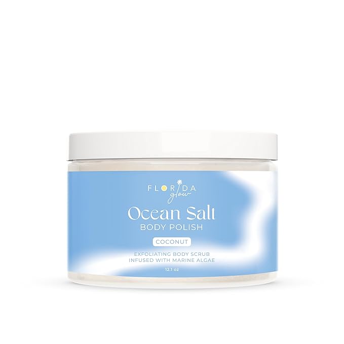 Sea Salt Body Scrub by Florida Suncare - Ocean Salt Body Polish Infused with Marine Algae - Exfoliating Face and Body Scrub - Facial Scrub Exfoliator to Tackle Acne and Scars (Coconut, 12.1 oz)-VivaGrace Women