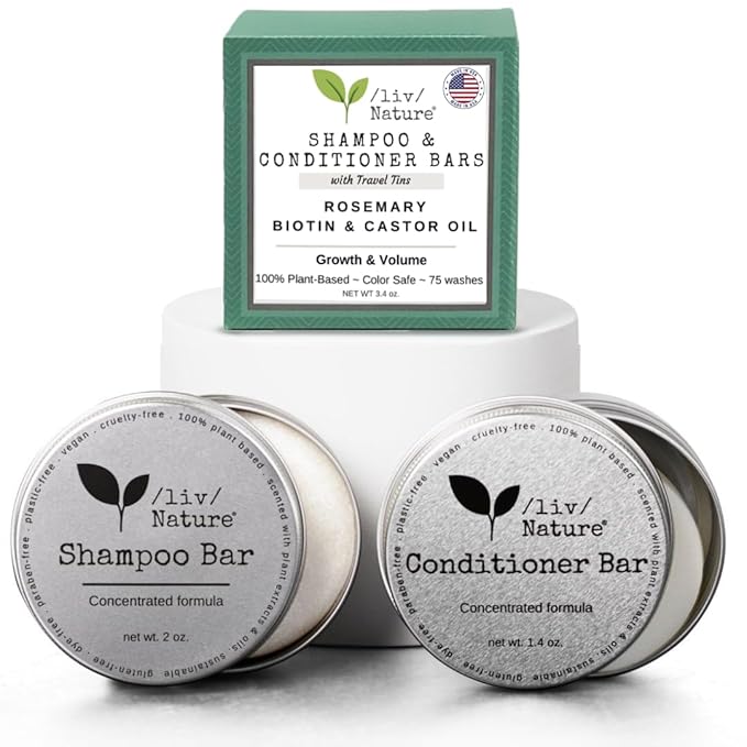 Shampoo Bar and Conditioner with Travel Tins | Rosemary, Biotin, Castor Oil | Growth, Volume, Thickening | For Thinning Hair | USA 2-pk-VivaGrace Women