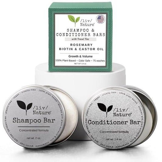 Shampoo Bar and Conditioner with Travel Tins | Rosemary, Biotin, Castor Oil | Growth, Volume, Thickening | For Thinning Hair | USA 2-pk-VivaGrace Women