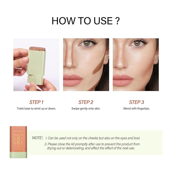 Cream Contour Stick,Multi-Use On The Go Bronzer Stick,Long-lasting Highlight Stick,Glow Bronzer Stick for Face,Lightweight and Blendable Contour Stick for Women (02# Soft Glow)-VivaGrace Women