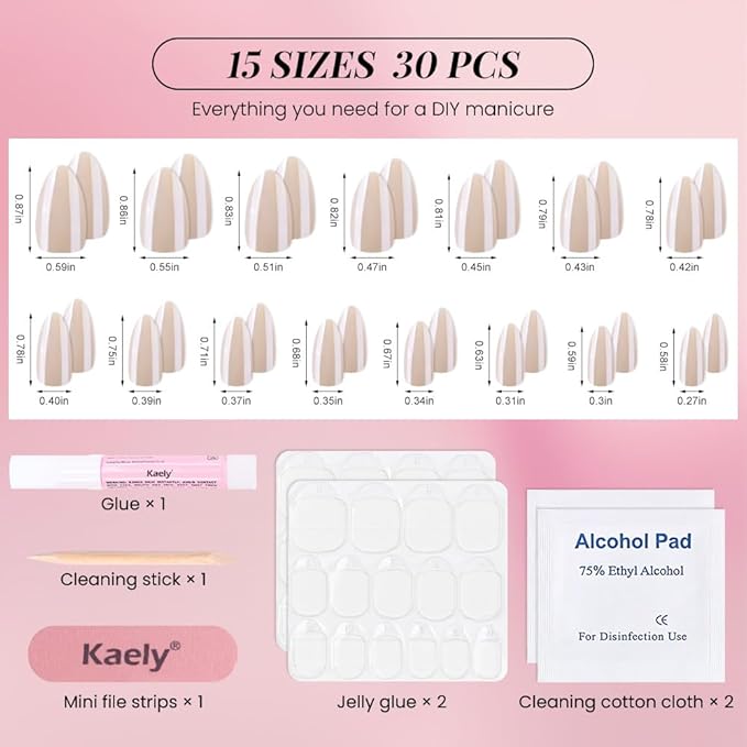 Aurora Chrome Beige Press On Nails Short Almond 30 Pcs, Designer Reusable Acrylic Fake Nails with Glue, Glossy Soft Gel Nails Wedding and Party, Stick On Glue On Nails, Nails fro Women Gift