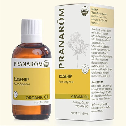 Pranarom - USDA Certified Organic Cold-Pressed Rosehip Virgin Plant Oil - 2 fl oz Glass Bottle - for Anti-Aging, Helps Acne Scar, Massaging, Face, Hair & Skin, Unisex-VivaGrace Women