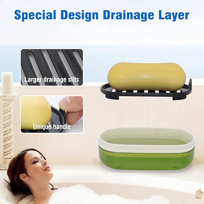 Soap Holder - Portable Travel Soap Case with Draining Layer - Perfect for Bathroom, Gym, Camping, Traveling (Green)-VivaGrace Women