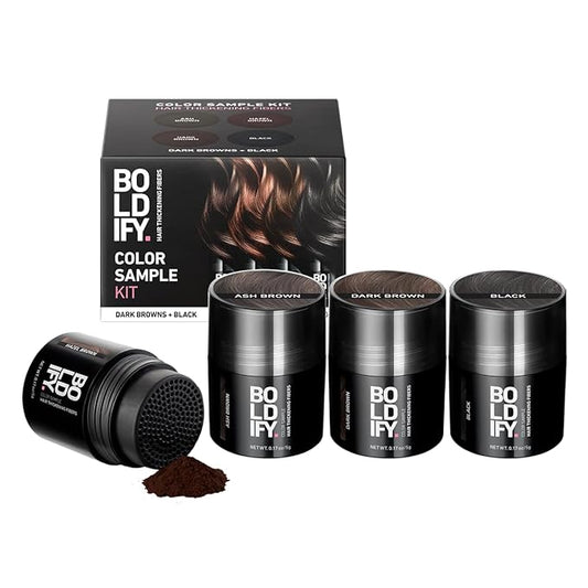 Boldify Hair Fibers Color Sample Kit - Fill In Thinning and Fine Hair for an Instantly Fuller, Thicker Look - 14 Shades for Women & Men - Dark Browns + Black-VivaGrace Women