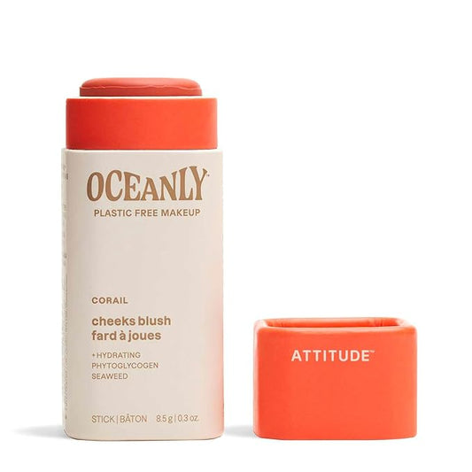 ATTITUDE Oceanly Lightweight Blush Stick, Titanium Dioxide-Free, EWG Verified, Plastic-Free, Vegan & Cruelty-free Makeup, Corail, 0.3 Ounces-VivaGrace Women