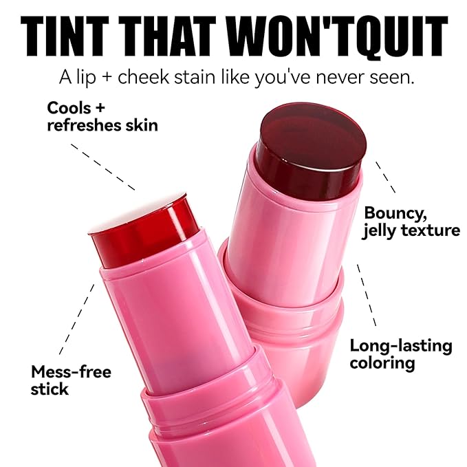 2 Pcs Milk Jelly Blush, Milk Cooling Water Jelly Tint, Vivid Color Water Jelly Tint Milk Blush, Sheer Eye Lip & Cheek Stick Stain, Long Wearing, Watercolor Finish Lip Gloss for Women, 03&04-VivaGrace Women