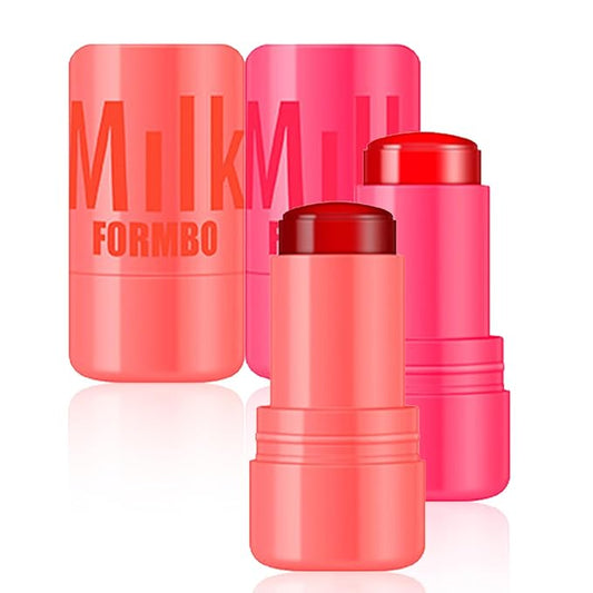 2 Pcs Milk Jelly Blush,Jelly Tint Blush Stick Sheer Lip & Cheek Stain Milk Cooling Water Jelly Tint Long Lasting Face Blushes, Lip Gloss Cheek Solid Moisturizer Stick (01#+02#)-VivaGrace Women