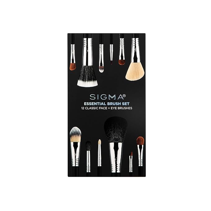 Sigma Beauty Essential Makeup Brushes Set – Professional Grade Makeup Brush Set with Premium Fibers and Sleek, Durable Handles for Face & Eyes, Includes 12 CK001 Black Makeup Brushes-VivaGrace Women