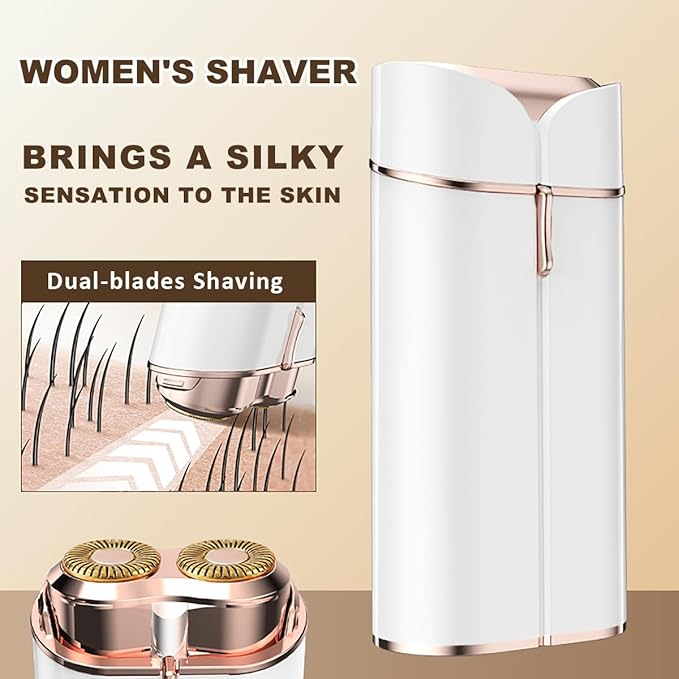 Facial Hair Removal for Women, Portable Painless Electric Shaver Device with Built-in LED, Wet/Dry Electric Razor Hair Remover Epilators for Face, Chin, Upper Lip and Arms (White-2025)-VivaGrace Women