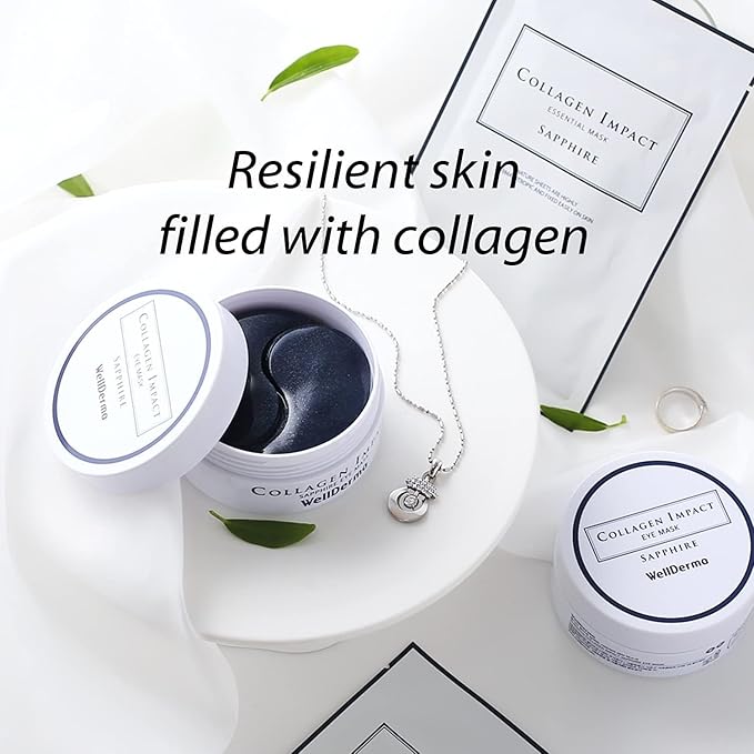 WELLDERMA Collagen Impact Sapphire Eye Mask 60 Sheets - NOURISHing ENRICHed Moisturizing Hydrogel Eye Patches Wrinkles Collagen, Under Eye for Dark Circles, Dry and Dull Skin-VivaGrace Women