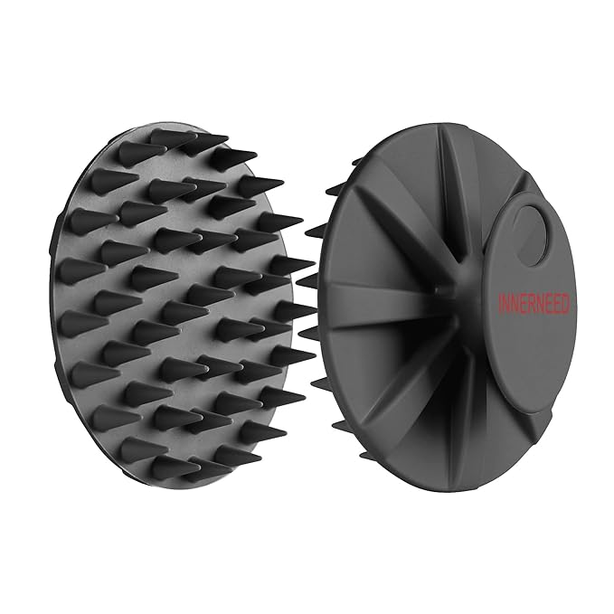 INNERNEED Scalp Care Massager Shampoo Brush, Wet & Dry Manual Head Scrubber Hair Washing, Soft Silicone Bristles, for Hair Growth, Dandruff Removal, Comfortable for All Hair Types (Black)-VivaGrace Women