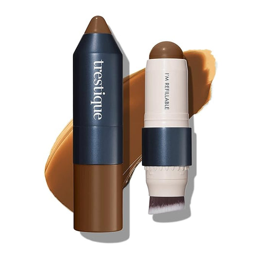 trestique Bronzer Stick, Refillable Contour Stick With Built-In Blending Brush, Sustainable Contour Makeup, Clean Beauty Cream Bronzer-VivaGrace Women