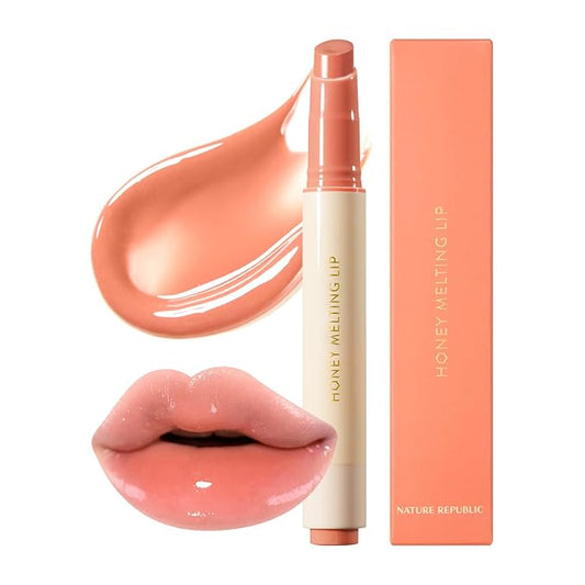 Nature Republic HONEY MELTING LIP (01 APRICOT) SOFT LIP STICK, Hydrating Gloss, Moisturizing balms, Sheer tint, Shine & Nude, Glowy Finish, korean make up-VivaGrace Women