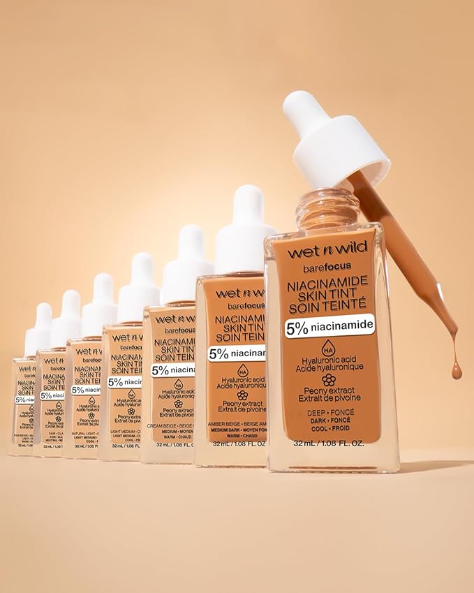 wet n wild Bare Focus Skin Tint, 5% Niacinamide Enriched, Buildable Sheer Lightweight Coverage, Natural Radiant Finish, Hyaluronic & Vitamin Hydration Boost, Cruelty-Free & Vegan - Light-VivaGrace Women