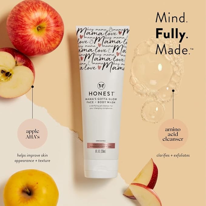 The Honest Company New Mama Care Essentials Gift Set | Hospital Bag Must Haves | Travel Size Nip Balm (0.5 oz), Glow On Body Cream (1 oz), Gotta Glow Face Wash (1.75 fl oz), Reusable Pouch-VivaGrace Women
