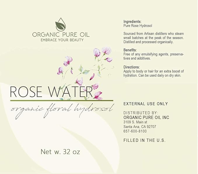 32 oz Rose Hydrosol Water – 100% Pure Rosewater Spray Mist Bulk – Hydrating Face Toner Rose Water for Skin and Hair Linen Spray for Sheets Room Freshener Body Spray Refill by Organic Pure Oil-VivaGrace Women