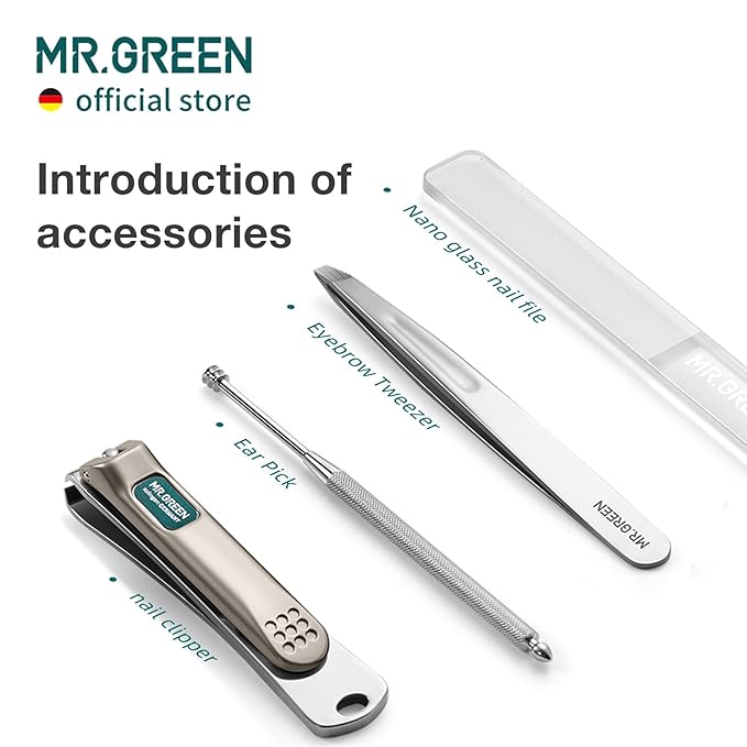 MR.GREEN Colorful Manicure Set Practical Pedicure Kits Nail Clippers Personal Care Tools Facial Hair Scissors with Fashion Case (Mr-6681 Green)-VivaGrace Women