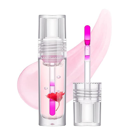Flower Lip Oil, Hydrating Lip Glow Oil, Plumping Lip Oil, Non-Sticky Long Lasting Lip Oil Gloss, Transparent Lip Oil Tinted, Lip Plumper Gloss, Moisturize your lips and Reduce lip lines (01)-VivaGrace Women
