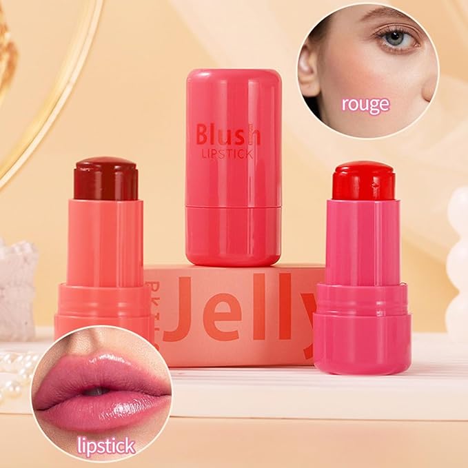 Cooling Water Jelly Tint Blush,4 Colors Multi-Use Tint Blush Makeup Stick Watercolor Finish for Lips and Cheek Stain, Moisturising Waterproof Non-Stick-VivaGrace Women