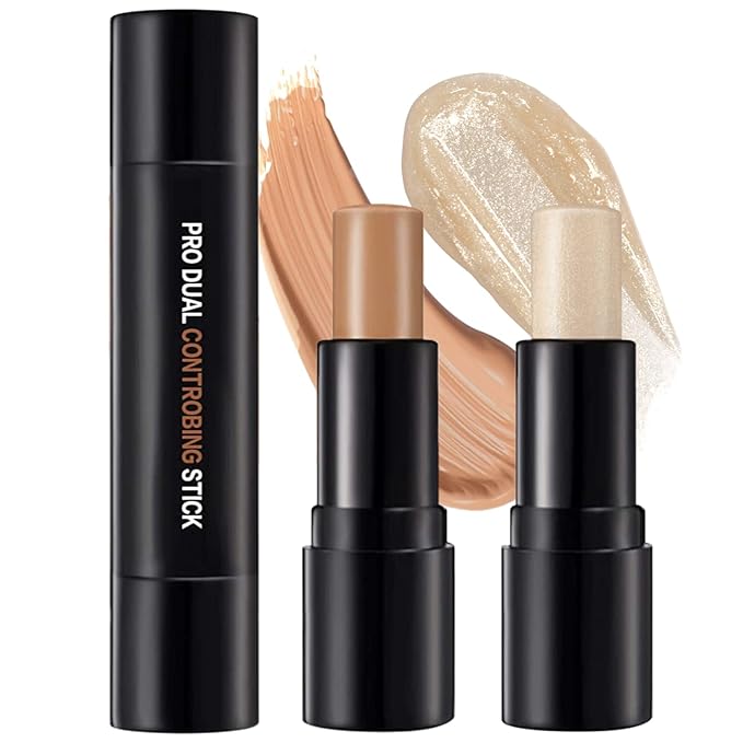 Double-End Contour Highlighter Stick, Contour Stick,Face Highlighter, Contour Makeup Contouring Sticks Cream Concealer (6)-VivaGrace Women