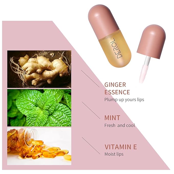 Natural Hydrating Lip Plumper - Lip Serum For Fullness, Lip Care, Lip Plumping Balm, 5.5ml, Ginger Essence Lip Enhancer, Moisturizing Lip Plumper 1Pcs…-VivaGrace Women