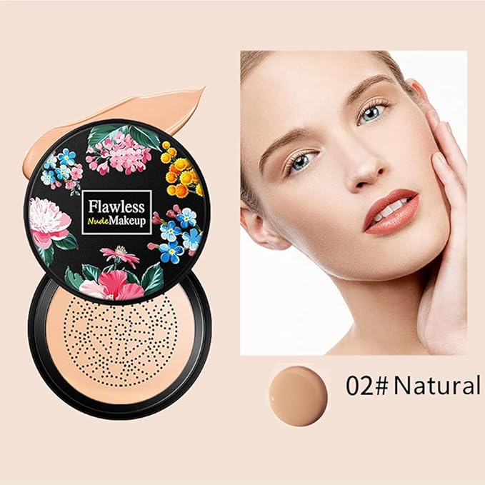 Beauty Glazed Mushroom Head Air Cushion CC Cream Foundation Cover Concealer Makeup Moisturizing Brightening Pigment Liquid Foundation, Even Skin Tone Makeup Base BB # 02 Naturel-VivaGrace Women