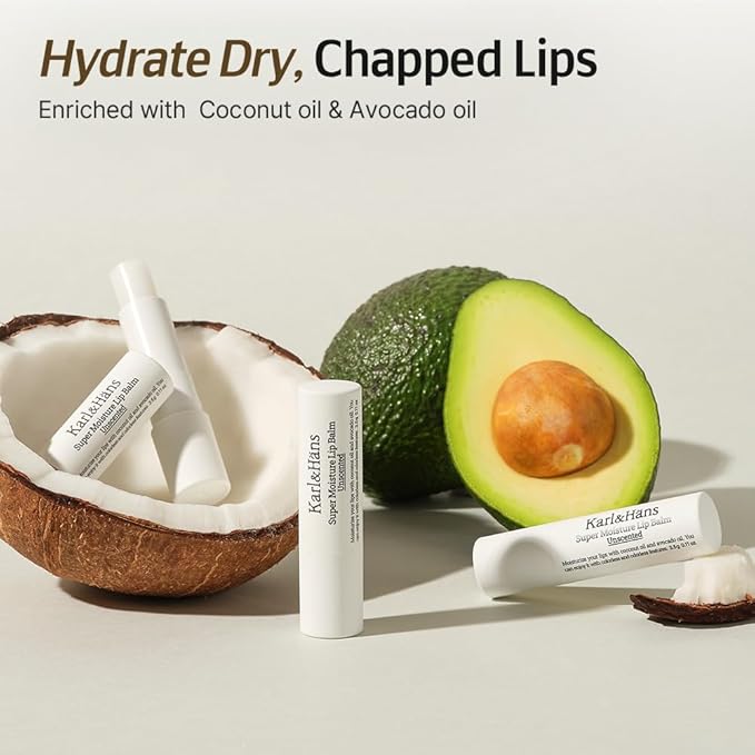 Karl&Hans Super Moisturizing Lip Balm - Unscented with Coconut & Avocado Oil for Lip Repair and Care, Soothes and Hydrates Dry Lips with Natural and Nourishing Formula - 1 Count-VivaGrace Women