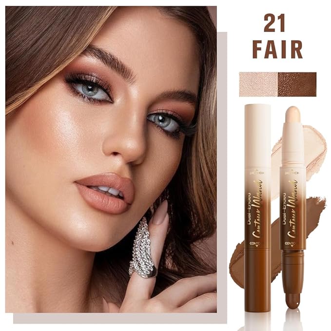 2in1 Cream Contour Highlighter Stick, Neutral Bronzer Makeup Sticks, Applies Dual-Ended Sculpting Stick for Face Body, Long Lasting Waterproof No Smudging, Suitable for Makeup Beginners-Fair-VivaGrace Women