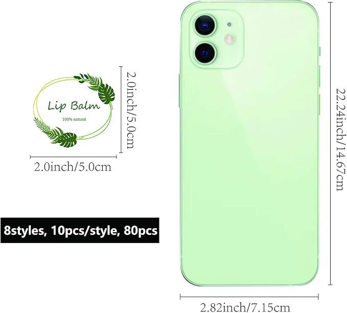 CRASPIRE Lip Balm Labels 80pcs Homemade Lip Balm Labels 2” Clear Lip Balm Labels for Tubes Printable Waterproof Lip Balm Stickers Labels for Lip Balm Handcream Candle Container（Leaves-White Green）-VivaGrace Women