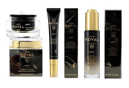 Jafra Royal Jelly Defy Trio-4D Defin Hydrator/Active Firming Serum/Eye Treatment-VivaGrace Women