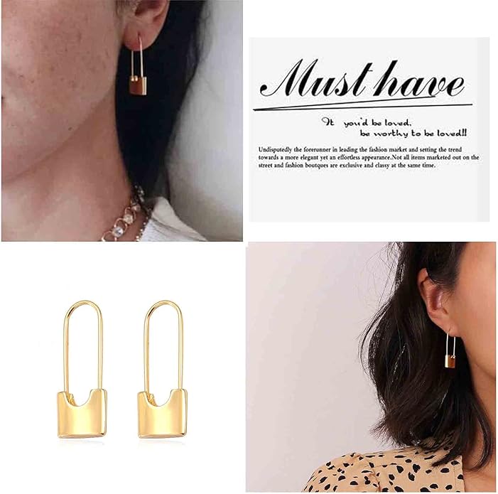 Boho Lock Hoop Earrings Safety Pin Hoop Earrings Gold Lock Huggies Hoop Earrings Personlized Padlock Earrings Jewelry for Women and Girls-VivaGrace Women