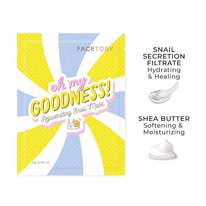 FACETORY K Beauty Face Mask Skin Care - OH MY GOODNESS REJUVENATING SNAIL Sheet Mask with Snail Essence & Hyaluronic Acid | Seal in Moisture (5 Pack)-VivaGrace Women