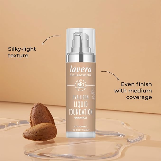 lavera Hyaluron Liquid Foundation - Warm Nude 03 - Foundation Make Up with Hyaluron & Almond Oil for a Flawless Complexion - Face Make Up - PETA Certified - Vegan - Made in Germany - 1 Fl Oz-VivaGrace Women