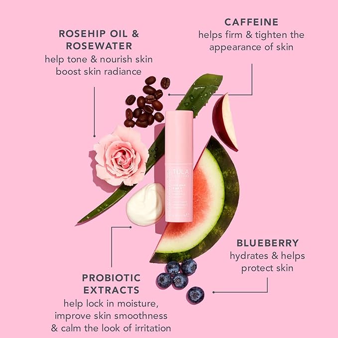 TULA Skin Care Eye Balm Rose Glow - Dark Circle Treatment, Instantly Hydrate and Brighten Undereye Area, Portable and Perfect to Use On-the-go, 0.35 oz.-VivaGrace Women